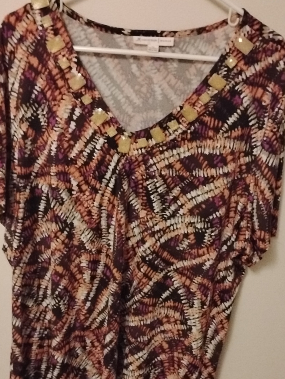 JM Collection Multicolor V-Neck Tunic with Gold Accents